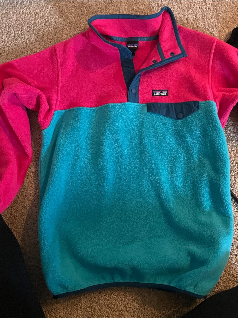 Patagonia Kids Two-Tone Snap-T Fleece Pullover - Hot Pink & Teal